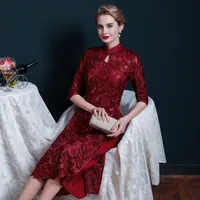 Seven point glove length oder modified sequins middle age mother lace thin dress spring