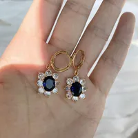 Hoop Huggie Trend Crystal Sun Flower Blue Stone Vintage French Elegant Ovale Déclare Luxury Moucles d'oreilles pour les femmes Gift Thoadhoop