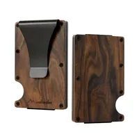 Porte-carte de cr￩dit en bois naturel RFID Blocking Money Clip minimaliste en aluminium Pocket de poche avant carte de cr￩dit Business ID Holder223C