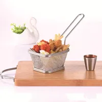 Backengebäckwerkzeuge Mini Edelstahl Fritteuse servieren Lebensmittel Präsentation Korb Küche Perransprüblichen Pommes Chips Brat Börsen BBB15426