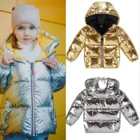 Kinder Winterjacke für Kinder Mädchen Silber Gold Schwarze Jungen lässig Kapuze -Mantel Babykleidung Outwear Kinder Parka Jacke Snowsuit 9304o