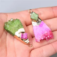 Pendant Necklaces Natural Rose Pink Green Crystal Quartz Druzy Asymmetric Charm Diy For Jewelry Making Trendy Necklace Earring HandmadePenda