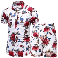 Men 2 -delige Set Set Summer Shorts Man Gedrukt shirt en strandkleding Board Hawaiian Fashion Clothing 220615