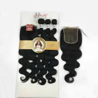 Animal Mixed Synthetic Hair Bundles with 4*4 Lace Closure Silk Straight Packet Hair Weaves,Adorable Natural Human Hair Blend 3+1 H220429