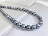 Chains 9-11mm Tahitian Pearl Necklace For Women Round Gray-green Beads Fine Wedding Party Jewelry Gifts 925 Sterling SliverChains