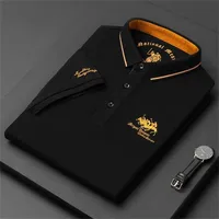 Yüksek son marka moda işlemeli pamuk polo gömlek erkekler kısa kollu tişört yaz yaka üstü Kore gündelik giyim 220715