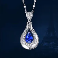 Pendant Necklaces Top Quality Silver Plated Clavicle Necklace Female Jewelry Luxury Crystal Blue Water Drop Penadnt Women Present