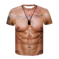 Camisetas para hombres para el hombre Camiseta 3D Campoilding Tattoo de músculos simulados Camiseta Capicada de pecho de piel desnuda casual