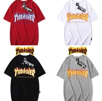 Designer Vintage Oversized Sweat Luxe T Shirt Mens Womans Lovers European American Brand Fashion Pure Cotton Short Mens Loose Large Thrashers Flame Letter Tshirt
