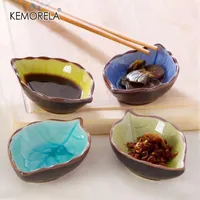 Tigelas tigelas de mesa de mesa japonesa Molho de cerâmica prato de folha criativa temperando