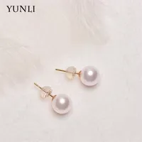 Yunli Real 18K Gold Natural Fraphwater Pearl StudEarrings Pure Au750 Gold Earring Pins for Women Fine Jewelry Gift EA015 220713