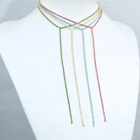 Iced Out 2mm Slim CZ Tennis Chain Long Sexy Women Y Lariat Necklace Gold Plated Multi Colors Hip Hop Halsband smycken