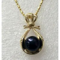 Genuine 10-10.5mm Natural Black Akoya Cultured pearl pendant necklace AAA Class