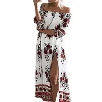 여성 꽃 인쇄 분할 Maxi Long Dresses 2017 슬래시 넥 해변 느슨한 캐주얼 Sundress Boho Summer Ondido Plus Size GV691 Q171122