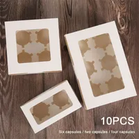 10/15st Clear Windowed Party Cupcake Boxes med avtagbar bricka för 2/4/6 koppar Julmat Kök Packaging Accessories 220427