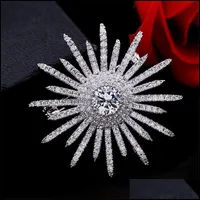 Pins Brooches Jewelry Large White Cubic Zirconia Sunflower Brooch Pin Luxury Crystal For Women Wedding Bling Broach Dress Broches Drop Deli