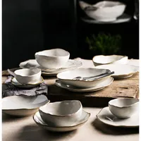 Ужинать наборы нерегулярных белых керамических тарелок и посуды домашняя рисовая чаша экологически чистые салатные десертные фруктовые посуды кухонные аксессуары
