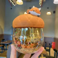 ستاربكس كأس منتصف الخريف مهرجان هدية 414ML القنفذ acorn شكل مزدوج الطبقة الزجاج جميل كأس الماء الإبداعي