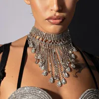 Anhänger Halsketten Großer Wasser Tropfen Kristall Quasten Halskette Luxus Brauthalsschmuck für Frauen Hochzeitskleid Prom übertrieben Dubai Collarpend