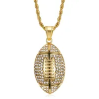 Colliers pendants Chaîne de football en acier inoxydable Gold Color Iced Out Bling Collier For Men Hip Hop Jewelry Droppendant