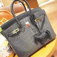 Bags Handbag Birkins Platinum Hand-held Spoof Crocodile Leather Large Capacity Bridal Women's New Messenger245V
