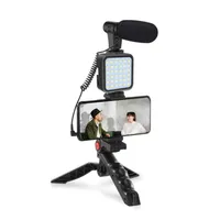 Professional Smartphone Video Kit Microphone LED Light Tripod Holder For Live Vlogging Pography YouTube Filmmaker Accessories Trip324z