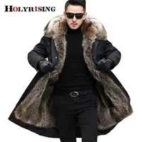 Holyrising Winter Mens Long Coat con cuello grande de piel gruesa Parka Fake Fake Fur Chaqueta de pieles Men PARKA PARA COMBRA COMENTA Rusia 201116