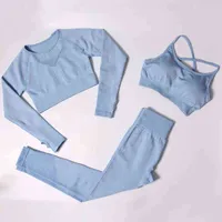 Frauenhose Yoga -Anzug Traje de Tres Piezas Para Mujer Pantaln Ajustado Levantar la Cara Ropa Sin Costuras Comercio Exterior otoo e 220415
