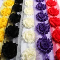 Flores decorativas coronas de 30 años /lote 2.6 '' 15 Cicolor de rosa suave Artificial Rose Shabby Frayed Fabrá 3D para diademas /Wedd