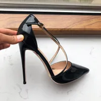 2023 Fashion Instep Cross Strap Women Shoes Breat Batent Pointy Toe Toe High Heel Shoes Summer Summant Legant Ladies D'Orsay Pumps for Party Women New Brand Sandals