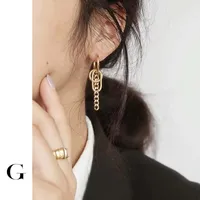 Hoop & Huggie Stainless Steel Jewelry Unique Design Chain Geometric Pendant Earrings French Elegant Circle Earring HoopsHoop