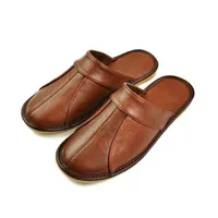 100% Cow Leather Handmade Men Home Slippers New Spring Slip On Soft Comfortable Black Brown Genuine Leather House Shoes T200411311U