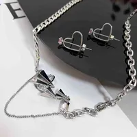 Pink Crystal Hollow Peach Heart Stud Earrings Paper Airplane Pendant Chain Tassel Necklace Trendy Niche Zircon Y2K Accessories