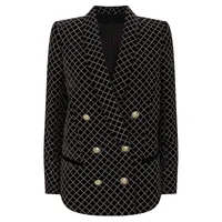 High street 2022 newest designer blazer lion women buttons shawl collar classic plaid glitter embellished jacket velvet