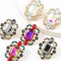 Stud Fashion Metal Square Glass Rhinestone Flower Earrings Women's Creative Banquet Jewelry AccessoriesStud