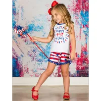 Independence Day Design Girl Kids Summer Clothes set Toddlers Tank Top And Fringed Striped Short