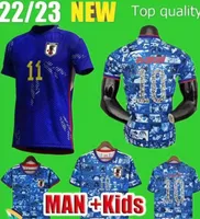 Japan Soccer Jersey 2022 Casa Blu Cartoon Capitano Tsubasa 2023 Atom giapponese 22 23 Shirt da calcio Honda Kagawa Okazaki Men Set Kit Kit Player Fes Girls Top AA