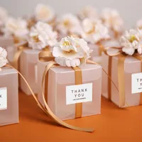 10/20/50pcs bolsas de regalo transparentes gracias a la cinta de flores artificiales recuerdos para la boda para invitados caja de dagos mate para bautismo 220530