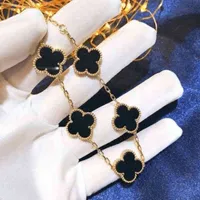 Classic Fashion 4 Leaf Clover Charm Armband Bangle Chain 18K Gold Agate Shell Mother of Pearl för Womengirls Linkab21