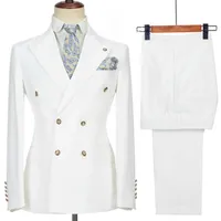 Real Photo White Bräutigam Smoking Peak Revers Männer Business Suits Prom Blazer Kleid Anpassen W1499