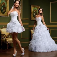 New vestido de noiva White Ball Gown Wedding Dresses Strapless Sweetheart Pick-ups Removable Skirt Arabic Mini Short Bridal Gowns229b