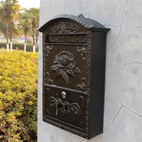 Gegoten aluminium ijzeren postbus wandbox wandbevestiging tuin decoratie bloem in reliëf sierlijst zwart metalen e -mail post letters doos postbox voor huis van 185N