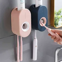 Guret Punch-Free Automatic Pasta de dientes Dispensador Pendientes de cepillo de dientes montado en la pared para WC Home Bathroom Accessories Sets H220418
