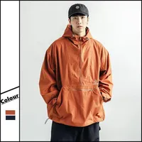 Jackets masculinos japoneses retrô semi zipper jaqueta de pulôver masculino lazer ao ar livre de rua com capuz solto laranja/marinha de colorido marinho Coatsm