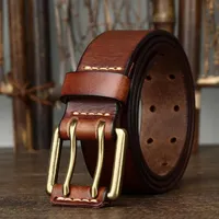 Belts European And American Leather Fashion For Men Premium Texture Copper Color Double Pin Buckle Retro Youth BeltBeltsBelts