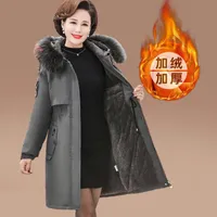 Women's Trench Coats Women's Winter Jacket Coat Middle-aged Mother Cotton Padded Mid-length Hooded Velvet Warm Parka Basic 5XL W2455Wome