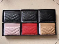 2021 Nuevos soportes para tarjetas de moda Caviar mujer mini billetera Color de bolso genuino textura de liquidaci￳n billetera negra de lujo con caja