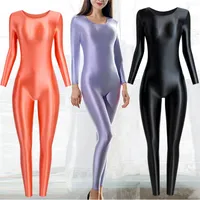 Glossy Sexy Men Women Long Sleeve Body Suits 1pc Swimsuit Shiny Tights Sports Bodysuit Wetsuit Plus Size Bathing 220713
