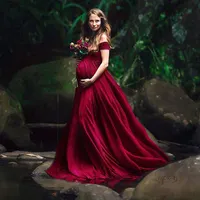 Elegantes vestidos de maternidad para PO disparan sexy v cuello en el hombro del embarazo vestido de la pografía embarazada