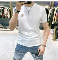 2022 New T-Shirt Men's Slim Disualized Simple White V-Logo Embroidery Hot Diamond Fashion Mercerized Cotton Man Tees أعلى جودة ملابس الذكور بالإضافة إلى حجم M-6XL